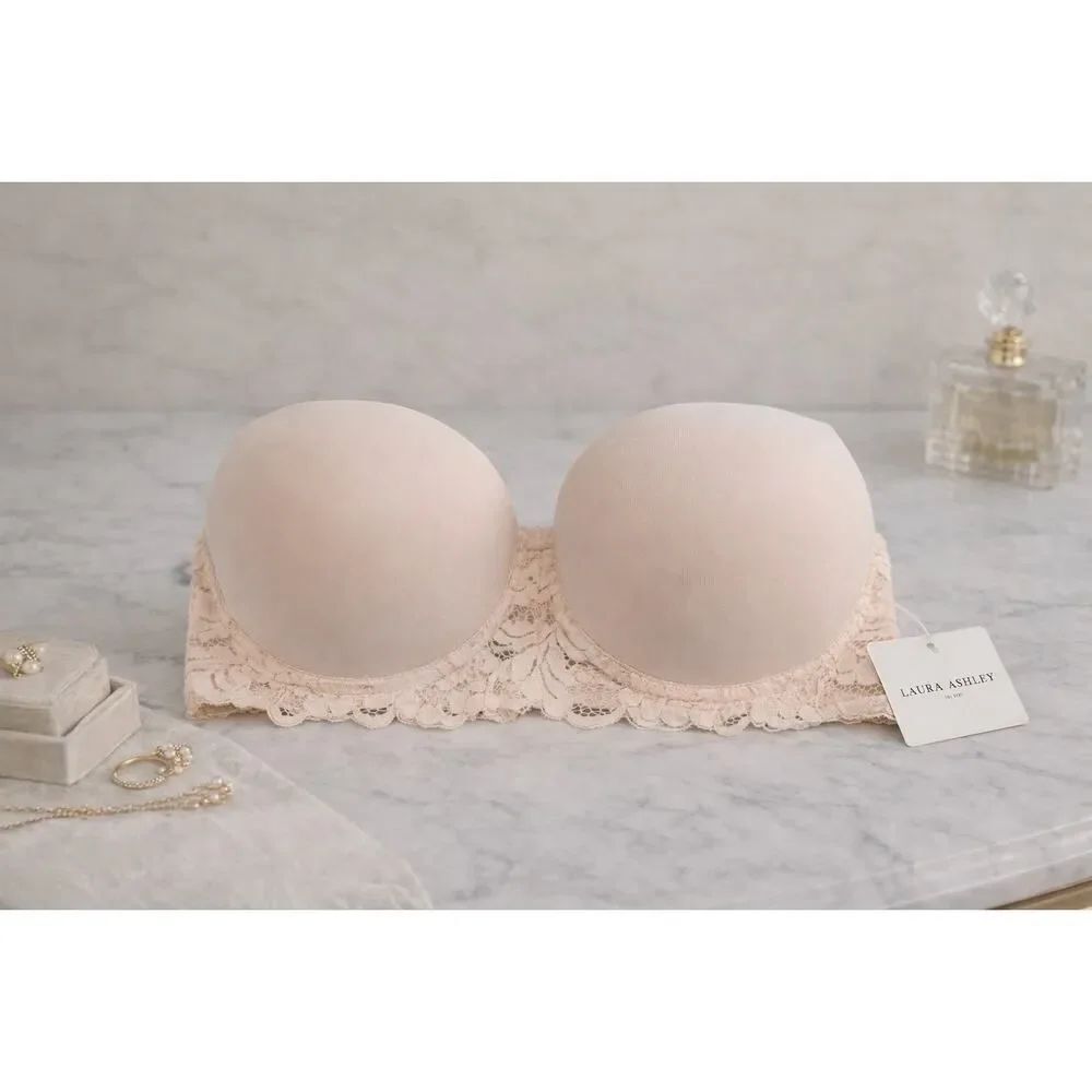 Laura Ashley Strapless Bra 42D Nude Lace Convertible NWT Seamless Neutral Bridal
